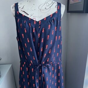 Merona Navy Blue Seahorse Print Orange Sleeveless Dress Womens Size XXL